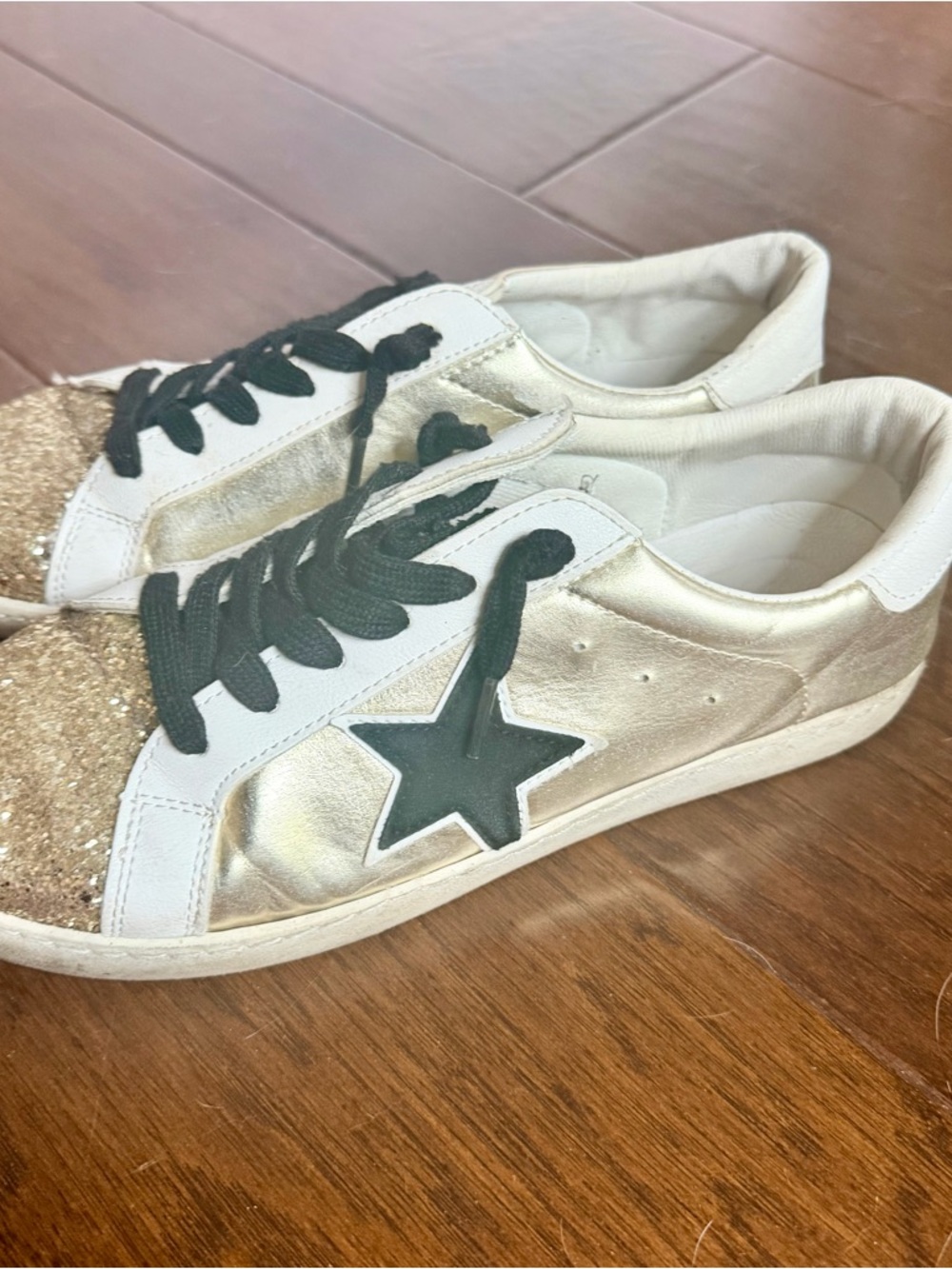 Vintage Havana Gold Glitter and Black Star Sneakers